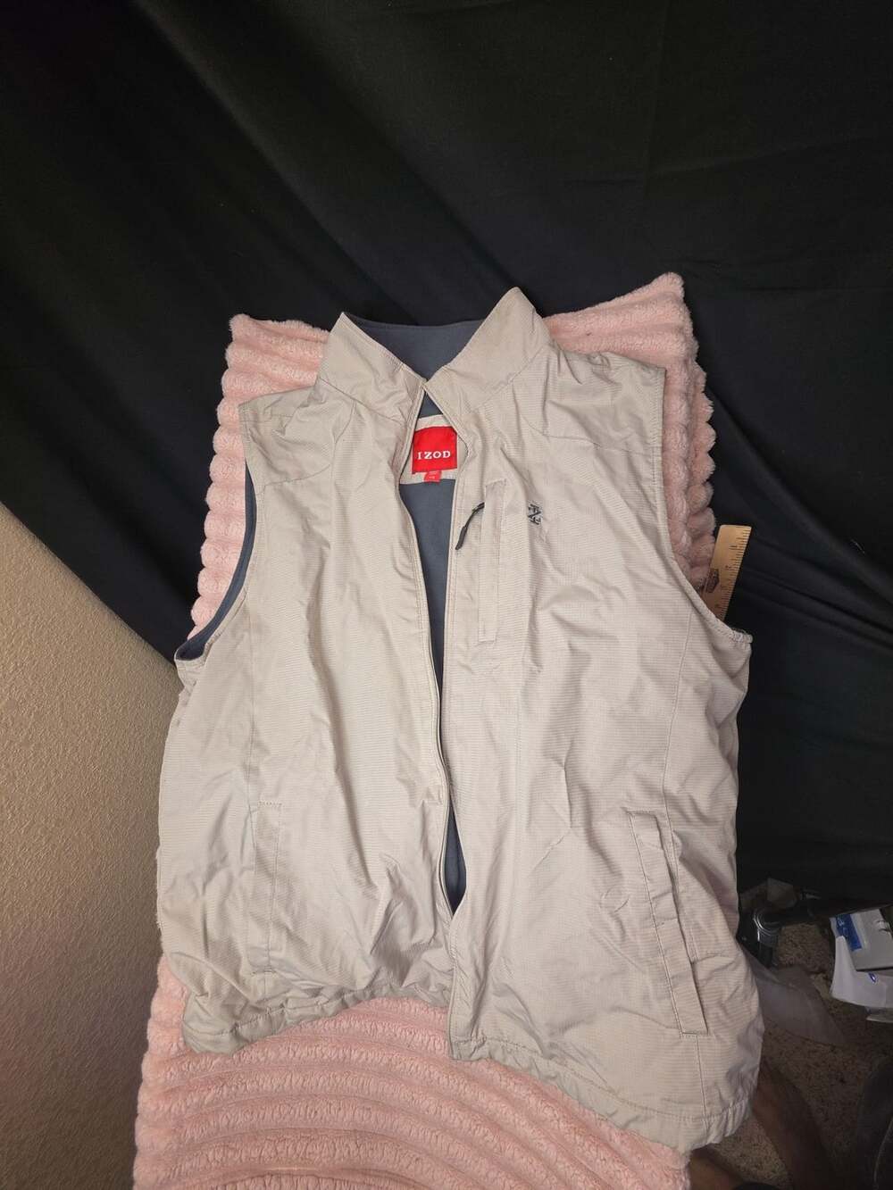 IZOD Vest Size L Beige Full Zip Stand Collar Pocket